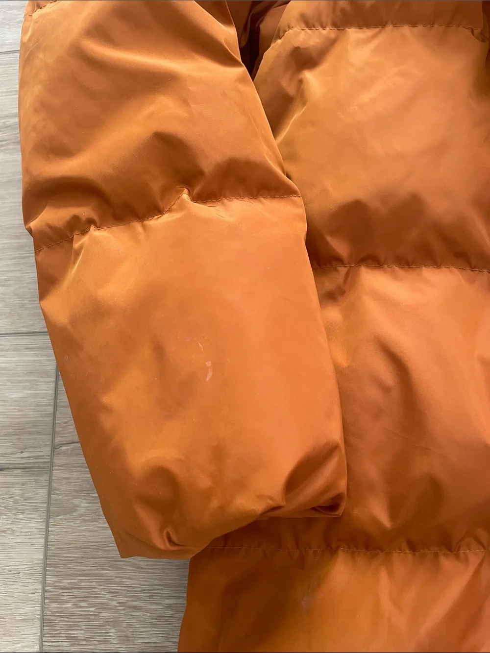 CALIA by Carrie Underwood Long Hooded Puffer Coat in Orange, Women M